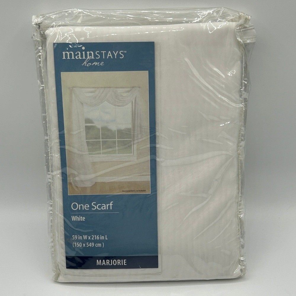 Mainstays Home Marjorie White‎ One Scarf Window Curtain 59" W x 216" L NEW